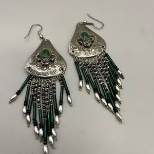 Elegant Vintage Sterling Silver and Green Dangle Earrings